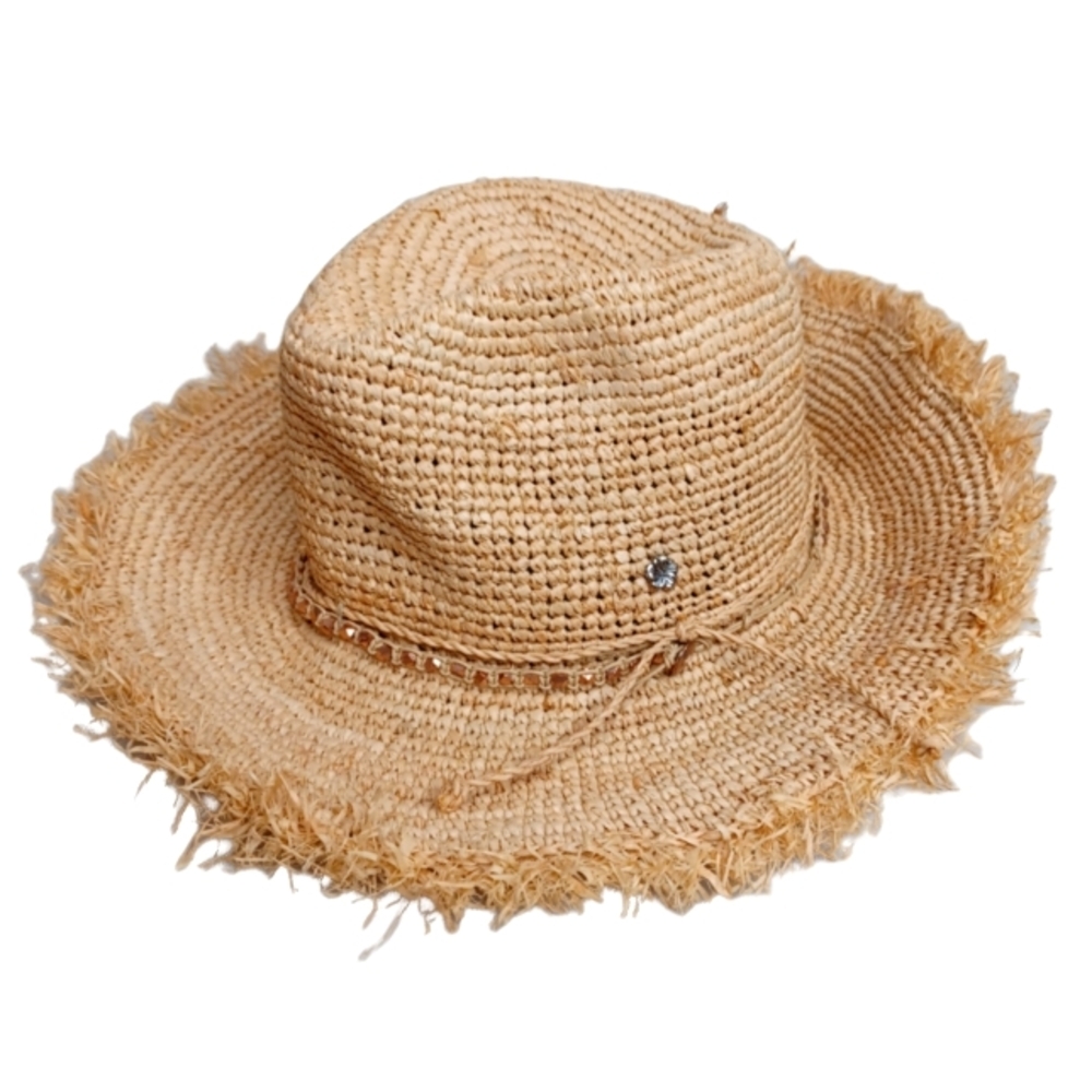 Elegant Frayed Edge Straw Hat for Women